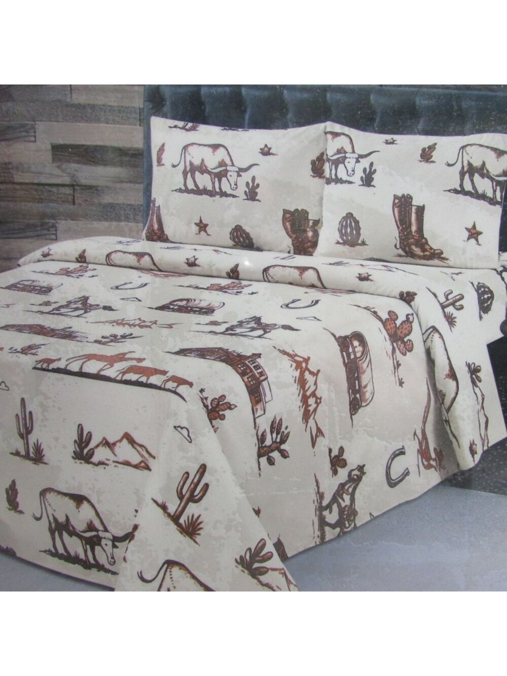 Western Linen Desert Rodeo Western Sheet Set - Beige